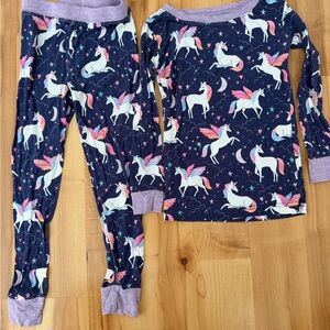 Little Sleepies Navy Unicorn Print Pajama Set with Lavender Trim